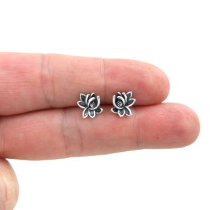 Lotus Flower Earrings in Sterling Silver, Lotus Stud Earrings, Flower Earrings, Dainty Earrings, Sterling Silver Earrings, Gift for Her