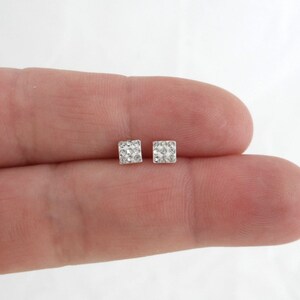 Tiny Crystal Earrings in Sterling Silver, Cubic Zirconia Square Studs, Sterling Silver Earrings, Dainty Earrings, Minimalist Earrings