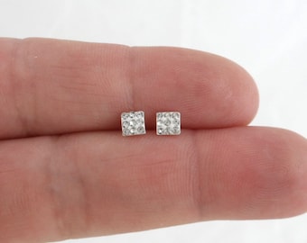 Tiny Crystal Earrings in Sterling Silver, Cubic Zirconia Square Studs, Sterling Silver Earrings, Dainty Earrings, Minimalist Earrings