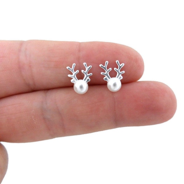 Deer Earrings in Sterling Silver, Reindeer Studs, Deer Earrings, Christmas Earrings, Holiday Earrings, Tiny Silver Earrings