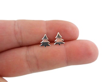 Christmas Tree Earrings in Sterling Silver, Christmas Earrings, Silver Studs, Silver Tree Earrings, Kids Earrings, Holiday Earrings