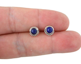 Brincos de lápis-lazúli de 7 mm em prata esterlina, brincos de lápis-lazúli, tachas de prata lápis-lazúli, joias de lápis-lazúli, tachas de pedras preciosas, presente para ela