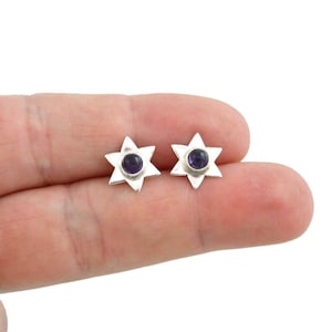 Amethyst Stern Ohrringe in Sterling Silber, Amethyst Ohrringe, Stern Ohrringe, Himmlische Ohrringe, Amethyst Ohrstecker, Lila Edelstein Ohrringe,