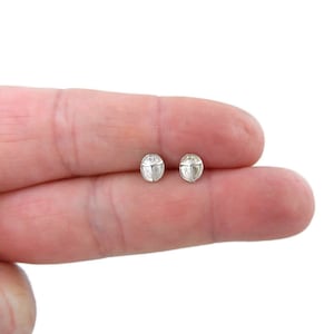 Puede incluir: Un par de pendientes de botón de plata con un diseño redondo y texturado.
