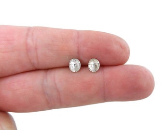Scarab Beetle Earrings in Sterling Silver, Scarab Earrings, Beetle Bug Studs, Insect Studs, Egyptian Earrings,Dainty Earrings,Egyptian Studs