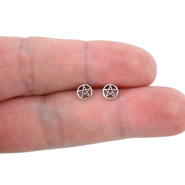 Pentagram Sterling Silver Stud Earrings, Pentagram Earrings, Star Earrings, Wicca Earrings, Cartilage Studs, Minimalist Earrings