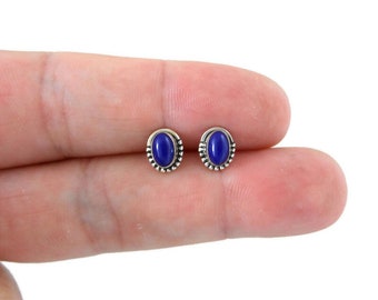 Lapis Lazuli Oval Earrings in Sterling Silver, Lapis Earrings, Blue Stone Earrings,Lapis Lazuli Studs, Gemstone Earrings, Gift for Her