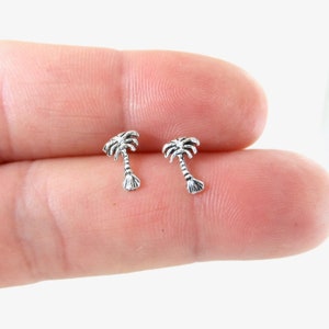 Palm Tree Earrings in Sterling Silver, Palm Tree Studs, Tree Earrings, Dainty Earrings, Sterling Silver Earrings, Gift for Her,Beach Jewelry