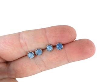 Blue Kyanite Earrings in Sterling Silver, Kyanite Studs, Blue Kyanite Earrings, 5mm Gemstone Earrings,  Kyanite Jewelry
