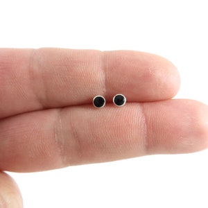 Tiny Black Onyx Earrings in Sterling Silver, Black Tiny Earrings, Tiny Earrings, Dainty Earrings, Sterling Silver Earrings, Onyx Earrings
