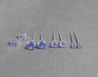 Alexandrite Sterling Silver Stud Earrings, Alexandrite Studs, June Birthstone, 2mm Studs, 3mm Studs, 4mm Studs, Dainty Earrings