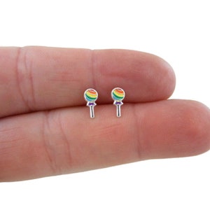 Lollipop Earrings in Sterling Silver, Lollipop Earrings, Candy Earrings, Candy Jewelry, Dainty Earrings, Food Earrings