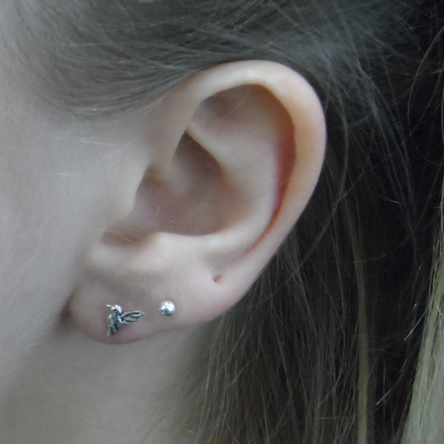 Tiny Hummingbird Sterling Silver Studs, Hummingbird Earrings, Kids Earrings, Tiny Studs, Bird Studs, Minimalist Earring, Dainty Earrings