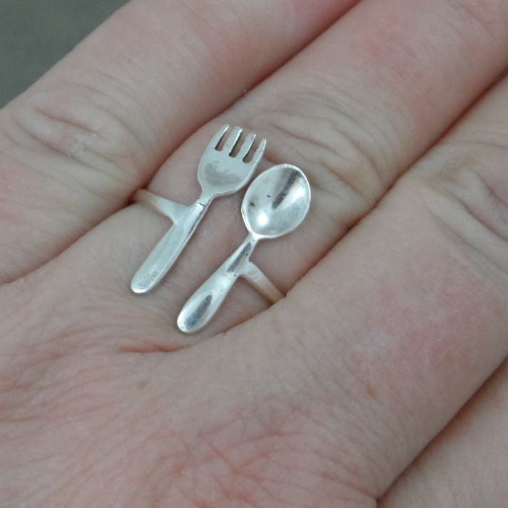 Fork & Spoon Ring in Sterling Silver, Fork Silver Ring