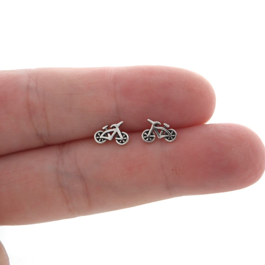 Tiny Bicycle Earrings in Sterling Silver,bike Earrings, Bicycle Studs