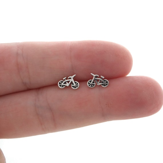 tiny silver bike earrings bike earrings sports jewelry bike gift petite sterling silver earrings bike jewelry