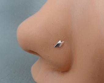 Tiny Lightning Bolt Nose Stud in Sterling Silver, Lightning Nose Stud, Silver Nose Stud, Lightning Bolt Nose Ring, Tiny Nose Stud