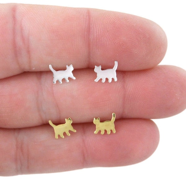 Cat Stud Earrings, Sterling Silver Cat Earrings, Tiny Stud Earrings, Kids Earrings, Animal Studs, Kitty Earrings, Dainty Earrings