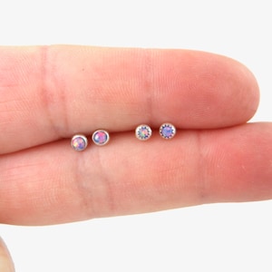 Tiny Opal Earrings in Sterling Silver, Opal Silver Earrings, 3mm Opal Stud, Dainty Opal Studs,Birthstone, Dainty Earrings, Gift for Her