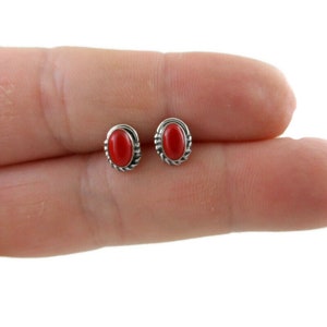 Coral Stud Earrings in Sterling Silver, Coral Earrings, Oval Earrings, Minimalist Earrings, Coral Studs, Gemstone Earrings
