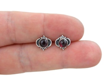 Garnet Stud Earrings in Sterling Silver, Garnet Earrings, January Birthstone, Minimalist Earrings, Garnet Studs,Gemstone Earrings