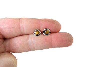 Tigers Eye Earrings in Sterling Silver, Tigers Eye Earrings, Gemstone Earrings, Minimalist Earrings, Dainty Earrings, Tigers Eye Jewelry