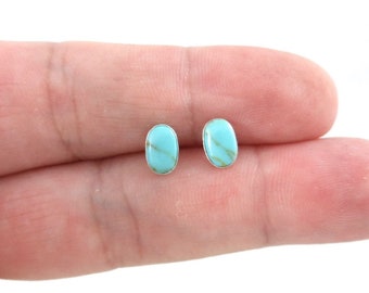 Turquoise Stud Earrings in Sterling Silver, Turquoise Earrings, Oval Turquoise Earrings, Minimalist Earrings, Turquoise Stone Studs