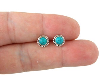 Türkis 7mm Ohrringe in Sterling Silber, Türkis Ohrringe, Türkis Silber Ohrstecker, Türkis Schmuck, Edelstein Ohrstecker, Geschenk für Sie