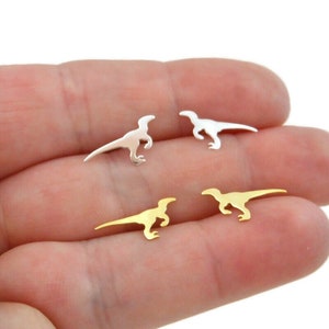 SALE! Velociraptor Dinosaur Earrings in Sterling Silver, Velociraptor Earrings, Sterling Silver Dinosaur, Gold Dinosaur Earrings