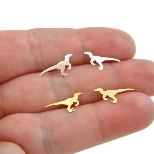Velociraptor Dinosaur Earrings in Sterling Silver, Velociraptor Earrings, Sterling Silver Dinosaur, Gold Dinosaur Earrings, Kids Earrings