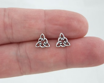 Celtic Knot Triangle Earrings in Sterling Silver, Celtic Trinity Earrings, Silver Celtic Studs, Dainty Earrings, Minimalist Earrings