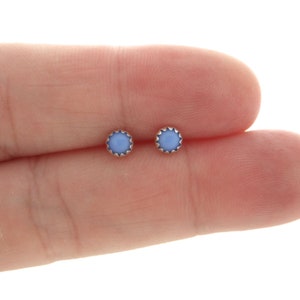 Periwinkle Blue Studs in Sterling Silver, Blue Glass Stud Earrings, 4mm Earrings, Sterling Silver Blue Earrings, Minimalist Studs, Boho Stud
