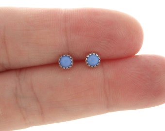 Periwinkle Blue Studs in Sterling Silver, Blue Glass Stud Earrings, 4mm Earrings, Sterling Silver Blue Earrings, Minimalist Studs, Boho Stud