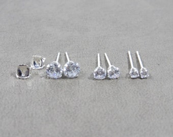 Orecchini in argento sterling con zirconi cubici, orecchini a perno con zirconi cubici da 2 mm, 3 mm e 4 mm, pietra portafortuna di aprile, orecchini a perno piccoli, orecchini a perno, orecchini da ragazza
