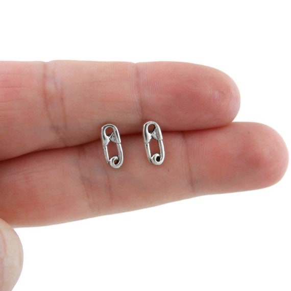 Sterling Silver Safety Pin Stud Earrings Safety Pin Earrings Etsy