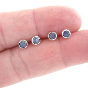 Opal Earrings in Sterling Silver, Opal Silver Earrings, 4mm Opal Stud, Dainty Opal Studs,Birthstone, Dainty Earrings, Gift for Her