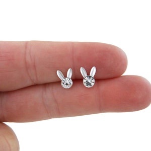 Bunny Rabbit Earrings in Sterling Silver, Rabbit Earrings, Animal Earrings, Silver Rabbit Earrings, Kids Earrings, Dainty Earrings