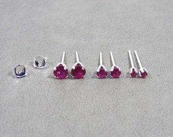 Ruby Sterling Silver Earrings, Ruby Studs, July Birthstone, Childrens Earrings, Baby Earrings, Pink Stud Earrings, Tiny Ruby Studs