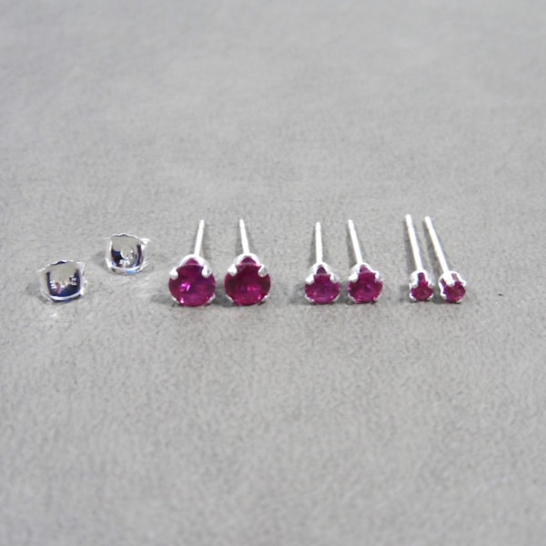 Ruby Sterling Silver Earrings, Ruby Studs, July Birthstone, Childrens Earrings, Baby Earrings, Pink Stud Earrings, Tiny Ruby Studs