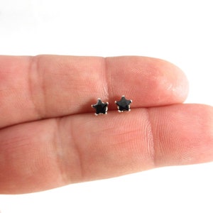 SALE! Black Star Earrings in Sterling Silver, Black Spinel Star Earrings, 4mm studs, Tiny Star Studs, Dainty Star Studs
