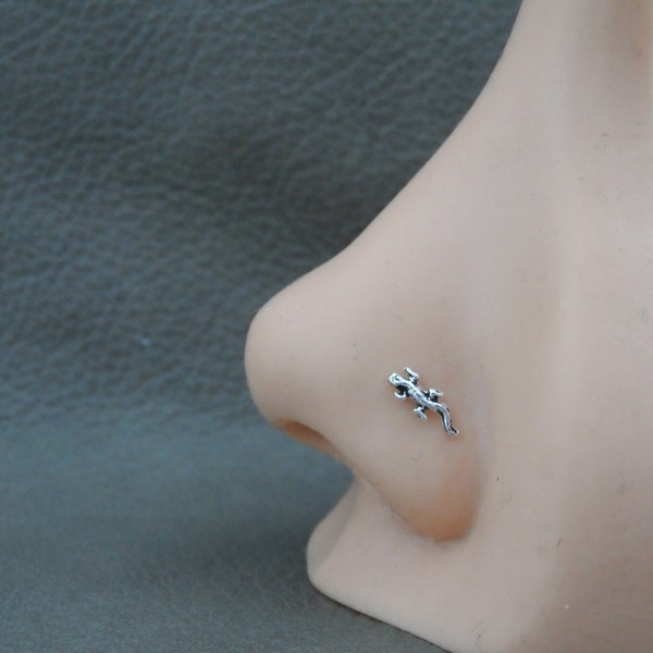 Tiny Lizard Nose Stud in Sterling Silver, Lizard Nose Stud, Silver Lizard Nose Stud, Multiple Piercings, Tiny Nose Stud, Body Piercing