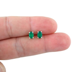 Emerald Oval Sterling Silver Stud Earrings, Emerald Studs, May Birthstone, Gemstone Earrings, Dainty Earrings,Birthstone Earrings