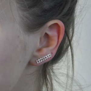 Crystal Ear Climber in Sterling Silver, Cubic Zirconia Ear Climbers, Silver Ear Crawler, Crystal Ear Pin, Minimalist Earrings