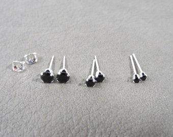 Black Spinel Sterling Silver Earrings, Black Spinel Studs, 2mm Studs, 3mm Studs, 4mm Studs, Black Stone Earrings, Dainty Earrings