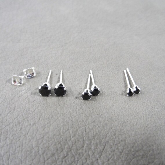 gift for her 3mm or 4mm gemstone earrings Black spinel /& sterling silver studs