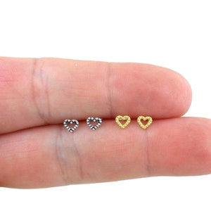 Tiny Heart Earrings in Sterling Silver, Heart Earrings, Gold Hear Studs, Heart Studs, Minimalist Earring, Dainty Earrings, Girls Earrings