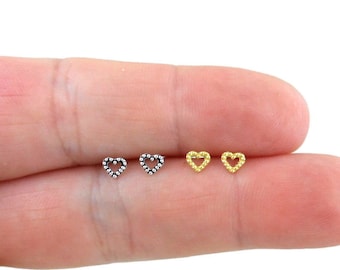Tiny Heart Earrings in Sterling Silver, Heart Earrings, Gold Hear Studs, Heart Studs, Minimalist Earring, Dainty Earrings, Girls Earrings