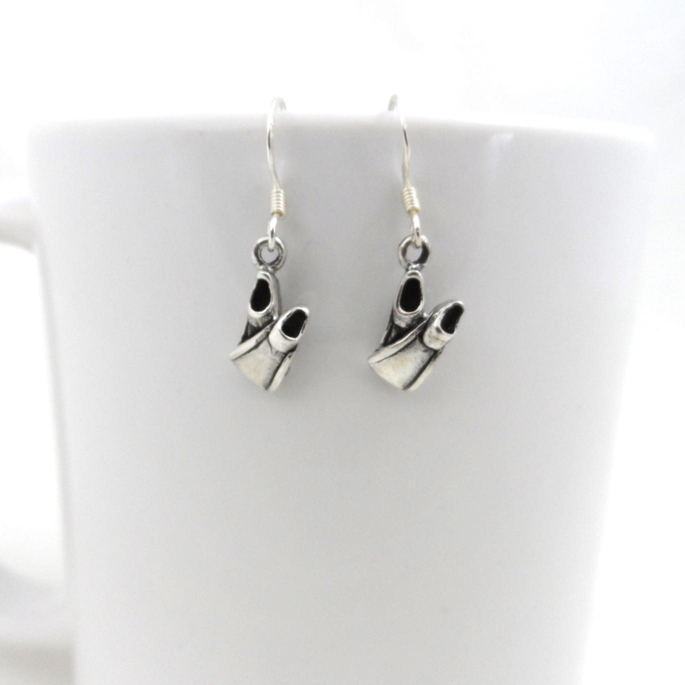 Diving Fin Earrings in Sterling Silver, Scuba Earrings, Diving Earrings, Beach Earrings, Sterling Silver Dangle Earrings, Gift for Her