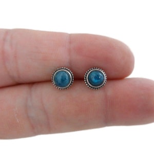 Neon Apatite Earrings in Sterling Silver, Apatite Earrings, 7mm Earrings, Blue Gemstone Earrings, Apatite Studs, Gemstone Earrings,