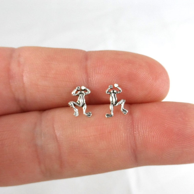 Frog Earrings in Sterling Silver, Frog Earrings, Frog Studs, Cartilage Studs, Girls Earring, Dainty Earrings, Kids Earrings image 4